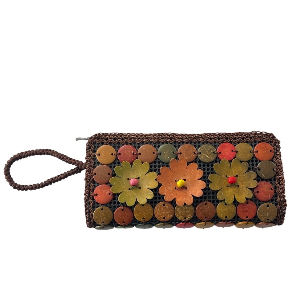 Handcrafted Coconut Shell Floral Wristlet